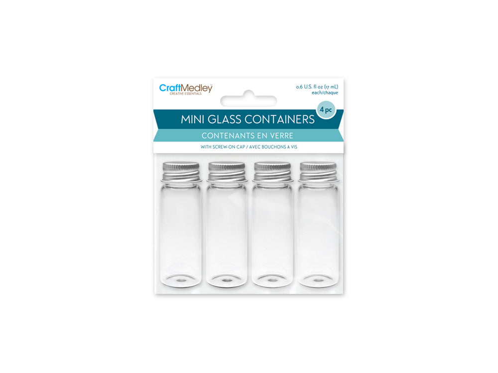 Glass Bottles: 22x65mm (17ml) Mini Containers w/Matte Aluminum Cap x4