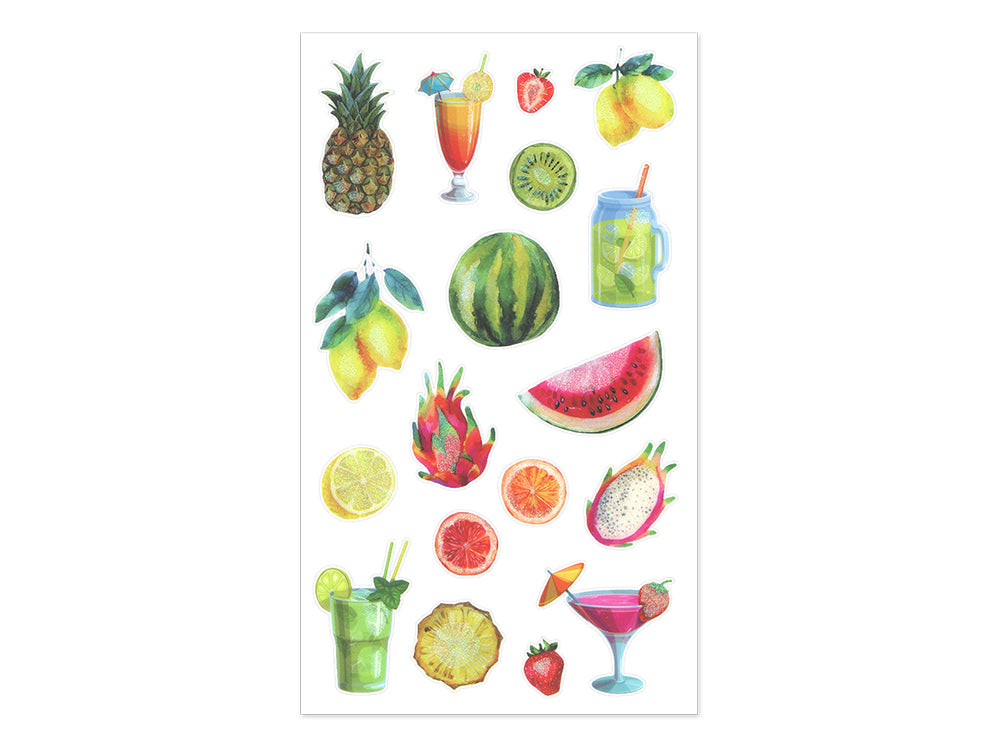 Paper Craft Stickers: 3.9"x6.9" Clear Glitter/Foil PET E) Tropical Fruit