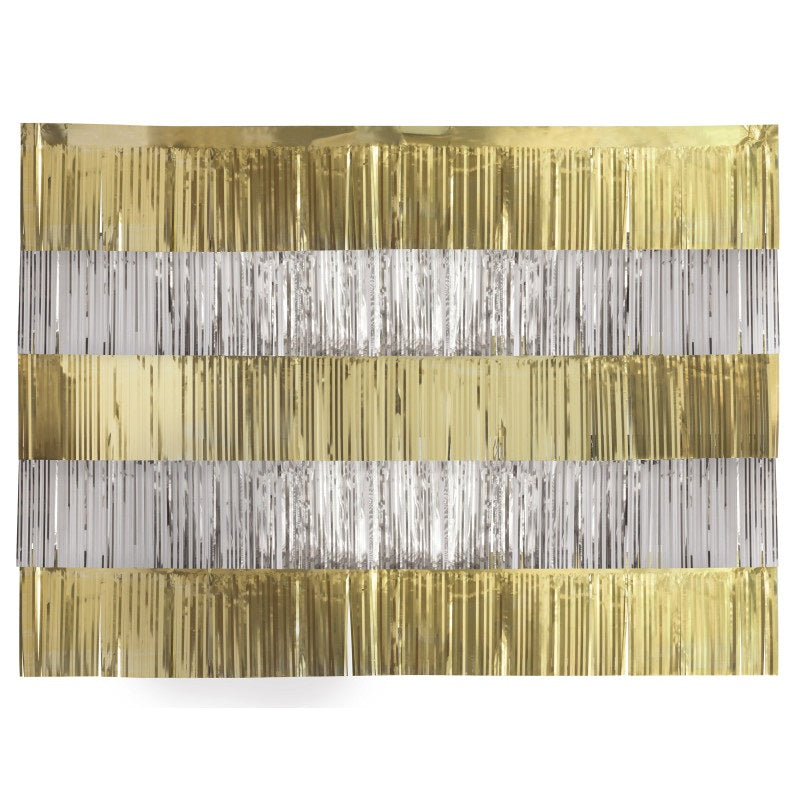 Gold & Silver Foil Fringe Garland 48" Photo Backdrop Kit  5ct