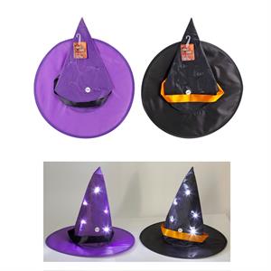 G.Ghouls 5 LED Witch Hat w/Banner, ON/OFF Switch, 2/S, cht
