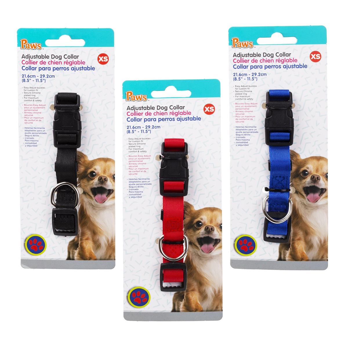 PAWS Adjustable Dog Collar, (XS), 3C, t.o.c.