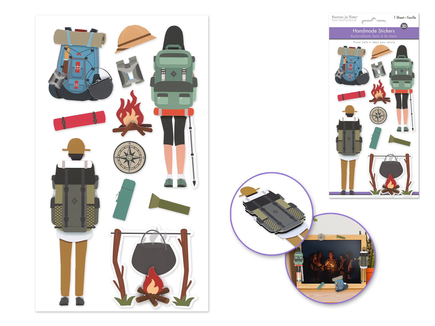 Handmade Sticker: 4.4"x7.5" 3D Themed Elements F) Hiking