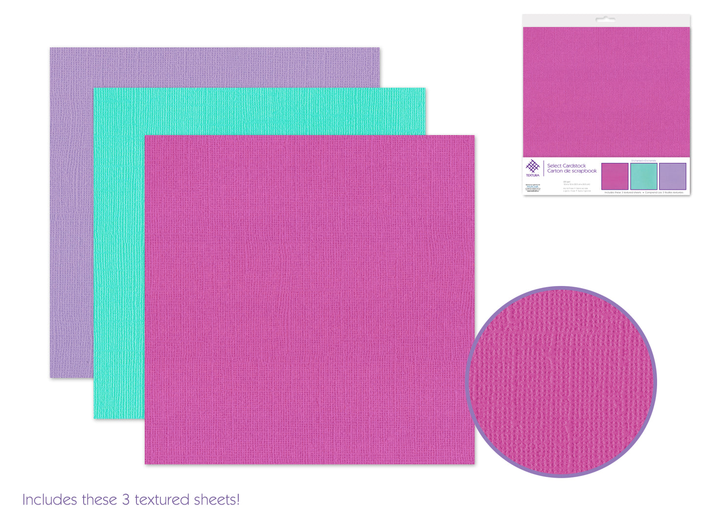 Scrapbook Paper: 12"x12" Textura Select Cardstock x3 Asst Pre-Packaged 07) Enchanted