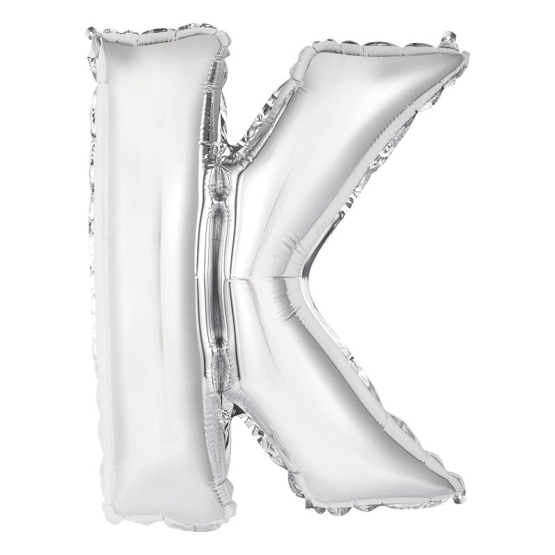 Silver Letter K Shaped Foil Balloon 14"  Packaged