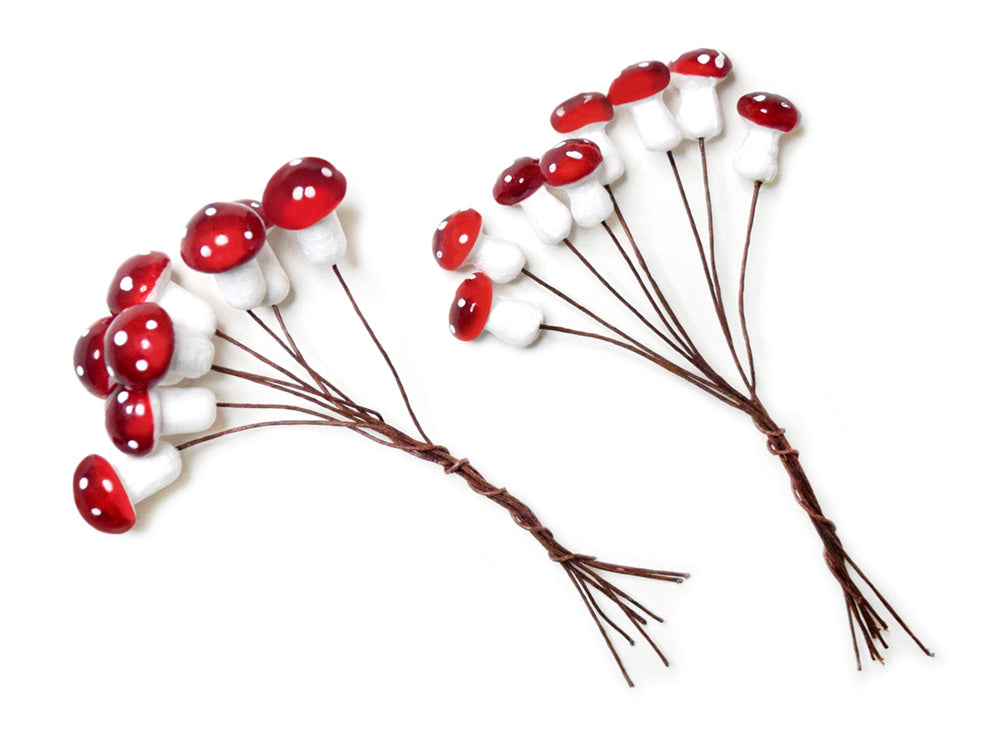 Craft Decor: Mini Foam Mushroom Picks 16pc (1cmx8/1.5cmx8)