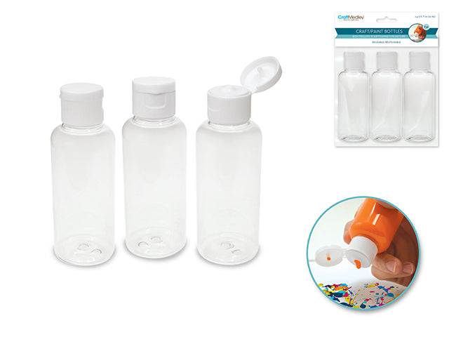 Plastic Bottles: 2.2oz (65ml) Transparent w/Flip-Top Lid 3/pk