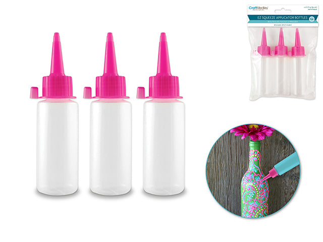 Plastic Bottles: 2 fl oz (59ml) EZ Squeeze Applicator Bottle x3 Reusable