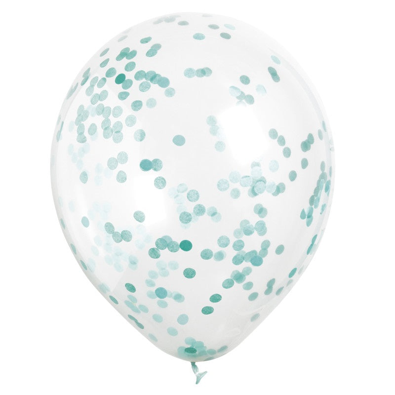 Helium filled - Clear 12" Latex Balloons with Caribbean Teal Confetti