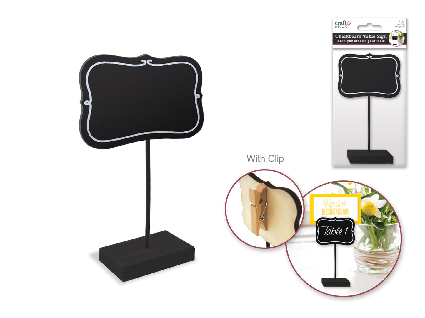 Craft Decor: Chalkboard Clip Sign Stand B) Bracket w/White Border