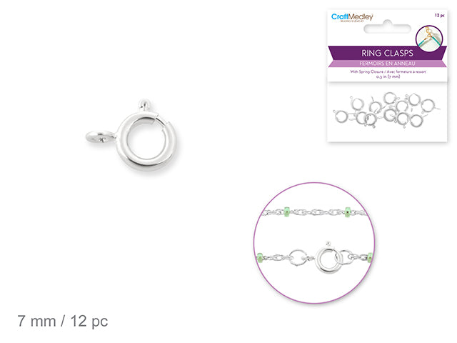 Jewelry Findings: 7mm Ring Clasp x12 w/Spring B) Silver