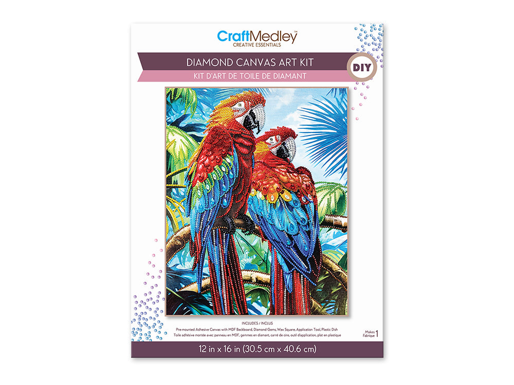 Craft Medley Kit: Diamond Painting Art Kit 12"x16" w/Gems+Tool+Tray P) Parrots