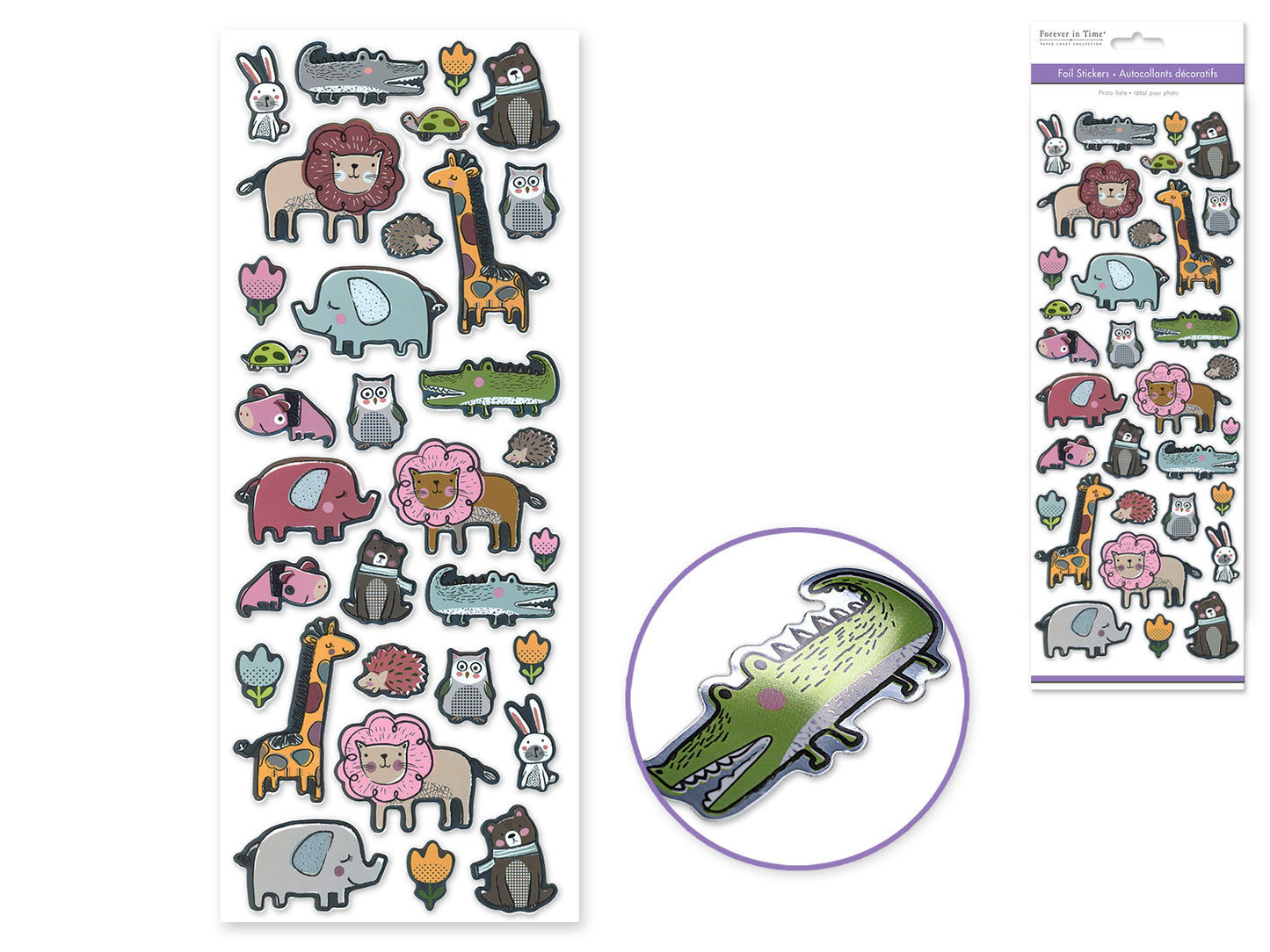 Paper Craft Stickers: 4.75"x12" Foil Icons 3D F) Animal Pals