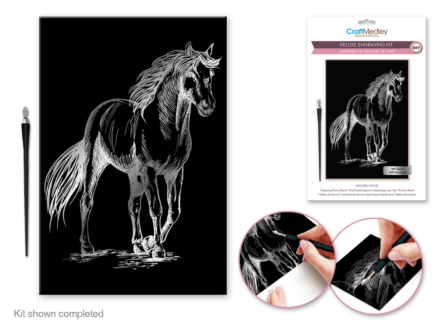 Craft Medley Kit: Deluxe Engraving Art DIY Kit G) Metallic~ Horse