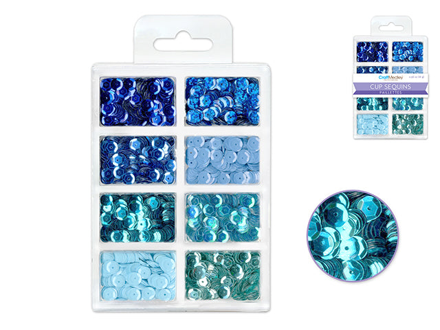 Craft Medley: 6mm Cup Sequins 25g Plastic Case 8-comp D) Rhythm 'n Blues