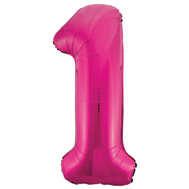 Hot Pink Number 1 Shaped Foil Balloon 34"  Packaged