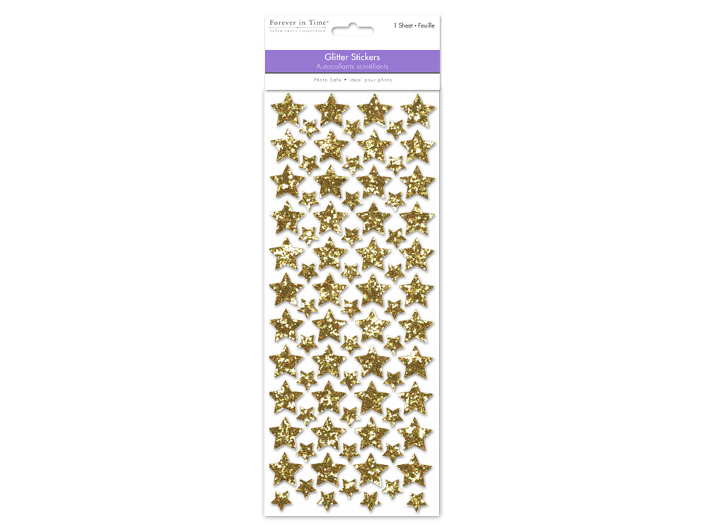 Paper Craft Sticker: 12.5cmx30.5cm Glitter Shapes A) Gold Stars