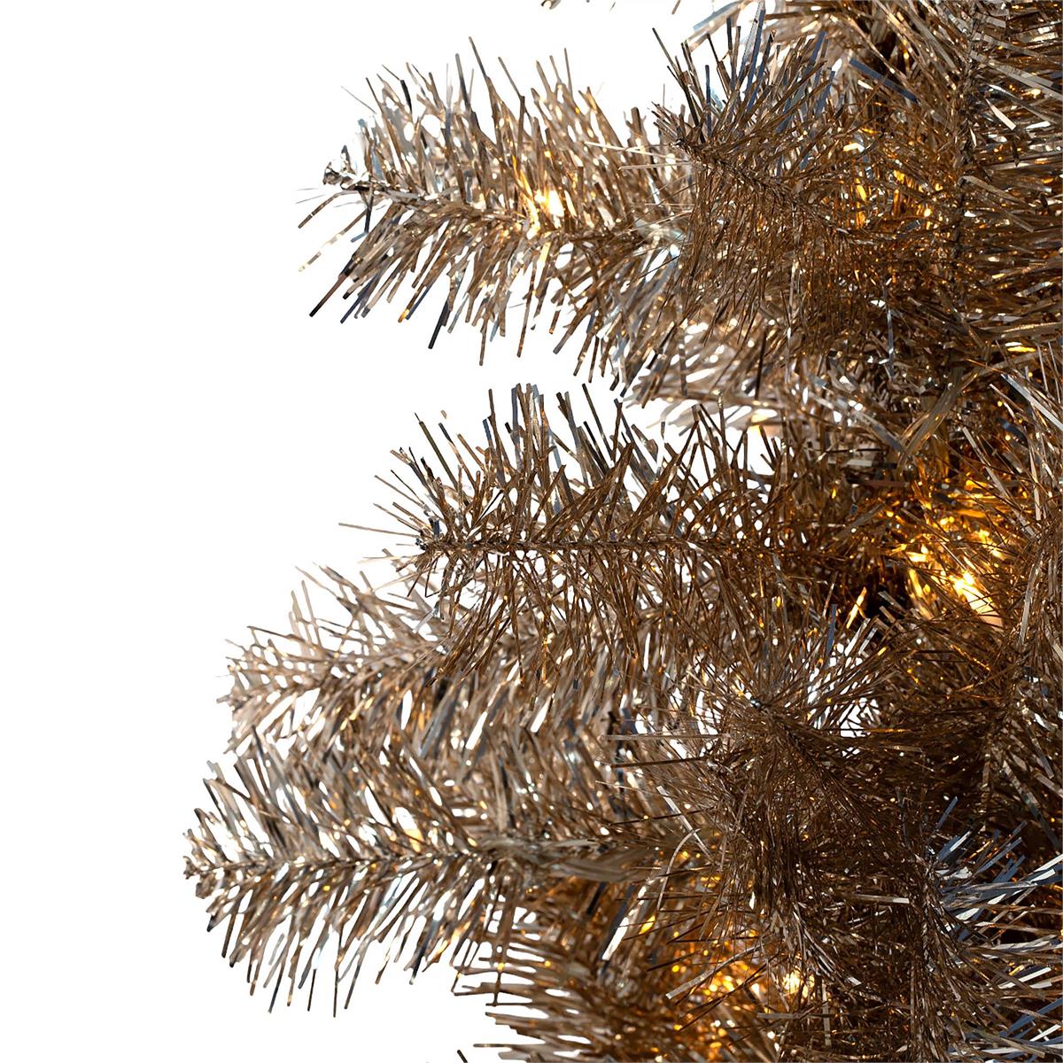 Deco N. 4ft 120 Tips Tinsel Xmas Tree, 70 LED, Gold, ETL
