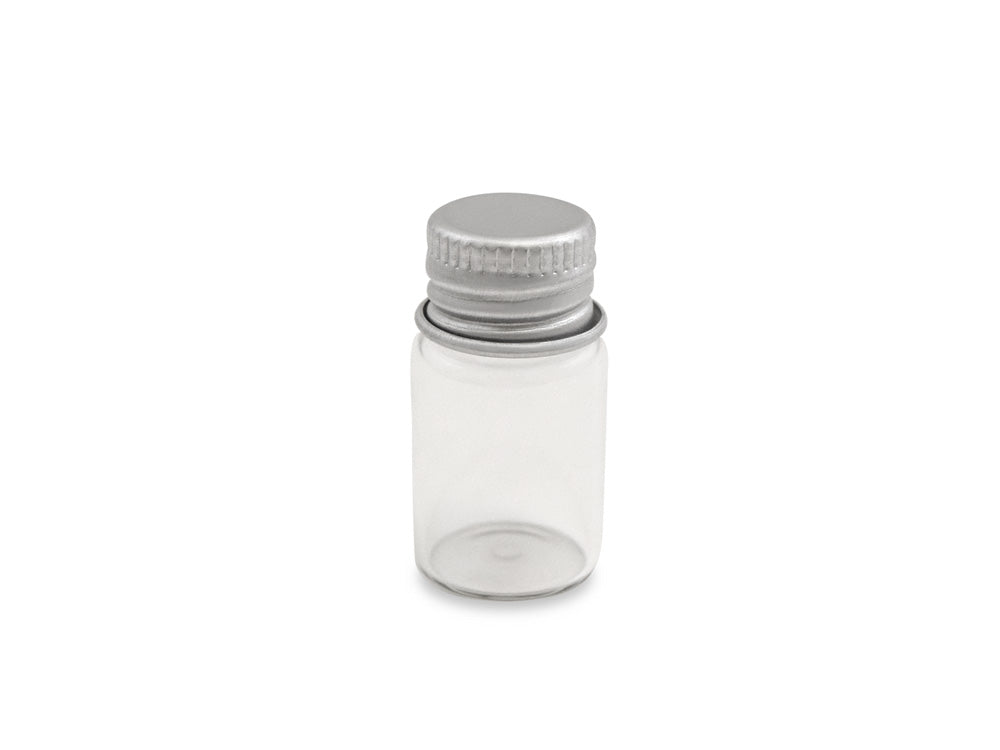 Glass Bottles: 16x30mm (3.3ml) Mini Containers w/Matte Aluminum Cap x5