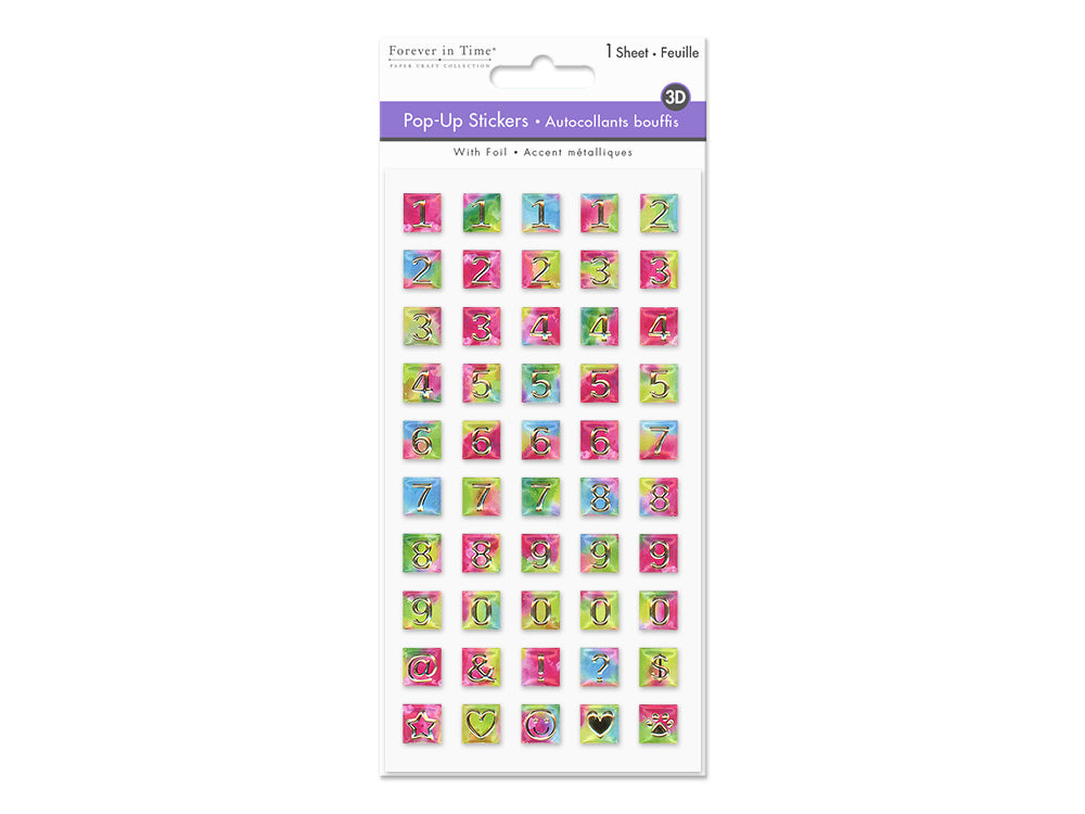 Paper Craft Sticker: 3.7"x6.9" 3D Pop-Up Foil Rainbow Effects E) Numbers