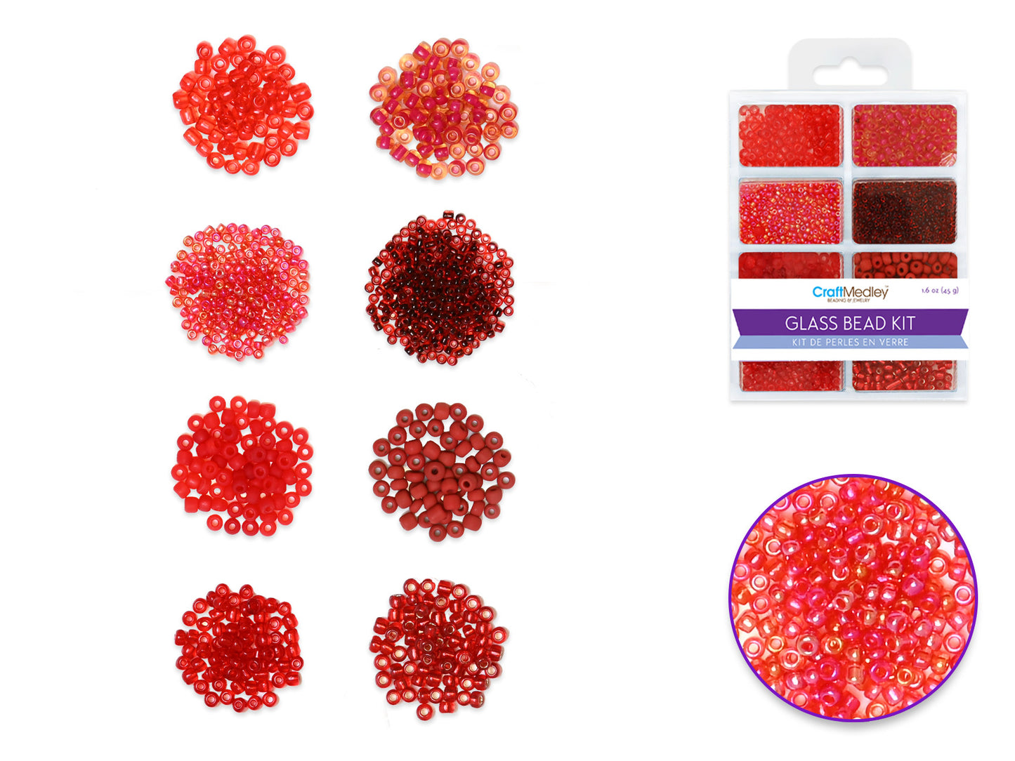 Glass Bead Kit: Rocailles/Seed Beads/Bugles 45g ULTIMIX H) Rouge