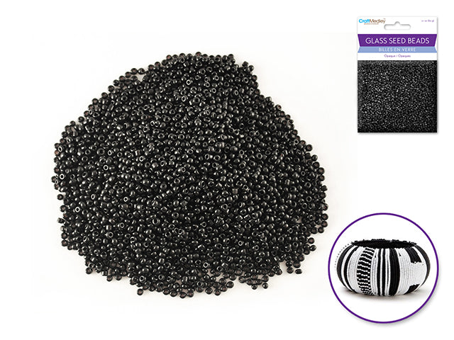 Glass Seed Beads: 12/0 Opaque 60Gms A) Black