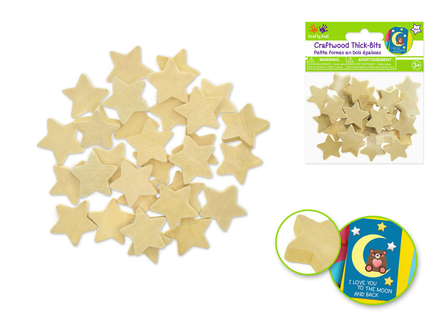Craftwood: Wooden Thick-Bits 30pc 6mm(T) C) Stars Natural