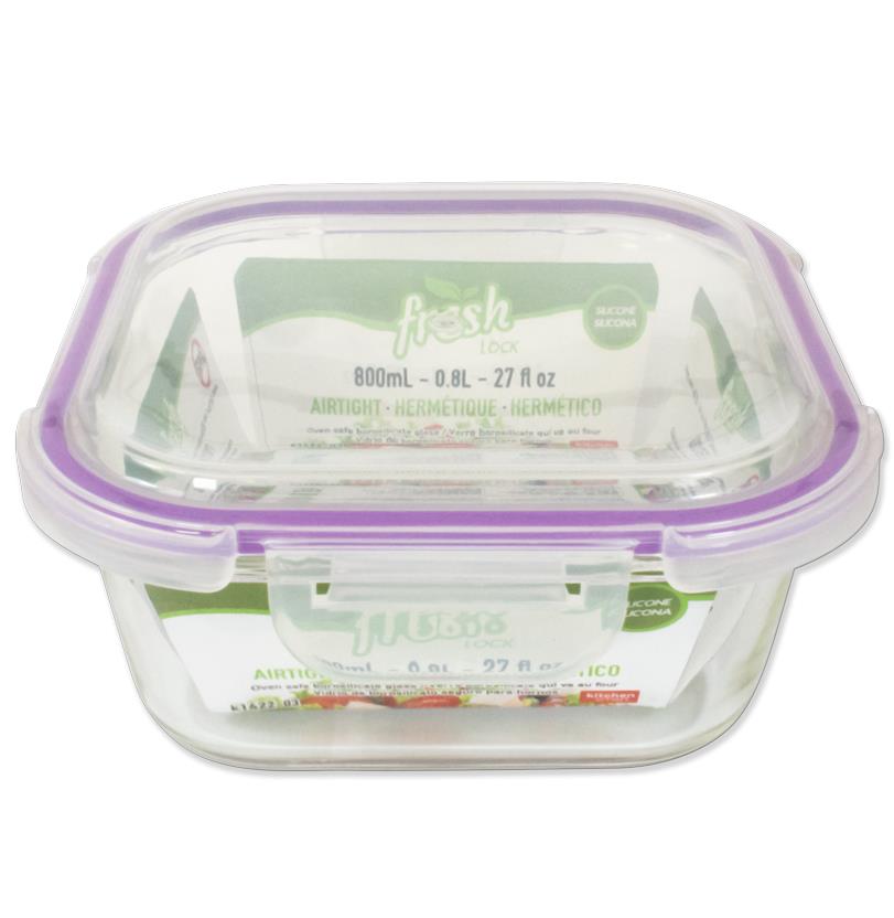 GLASS FOOD STORAGE CONTAINER SQUARE 800ML