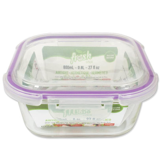 GLASS FOOD STORAGE CONTAINER SQUARE 800ML