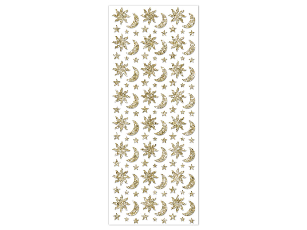 Paper Craft Sticker: 12.5cmx30.5cm Glitter Shapes J) Gold Celestial