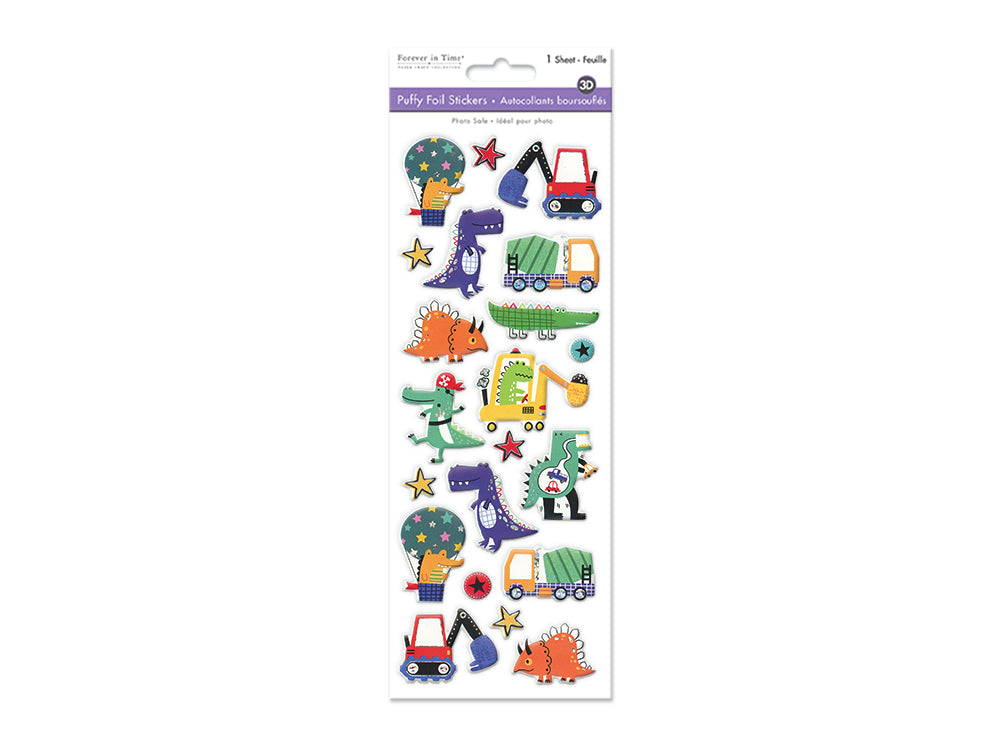 Paper Craft Sticker: 25cmx10cm 3D Puffy Foil G) Active Dino