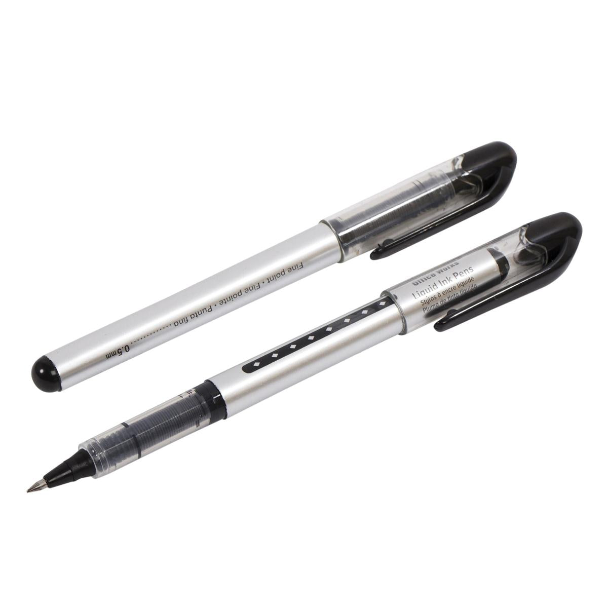 O.WKs. 2-pc Liquid Ink Pens, Black Ink, b/c