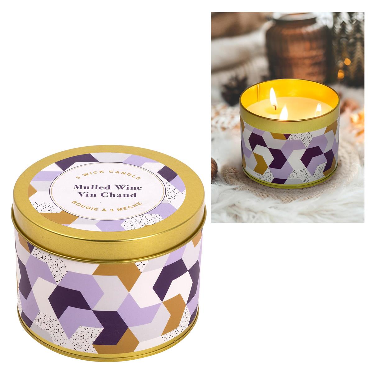 KG 3-Wick Tin Mulled Wine 14Oz Paraffin/Soy Blend Candle (Az)