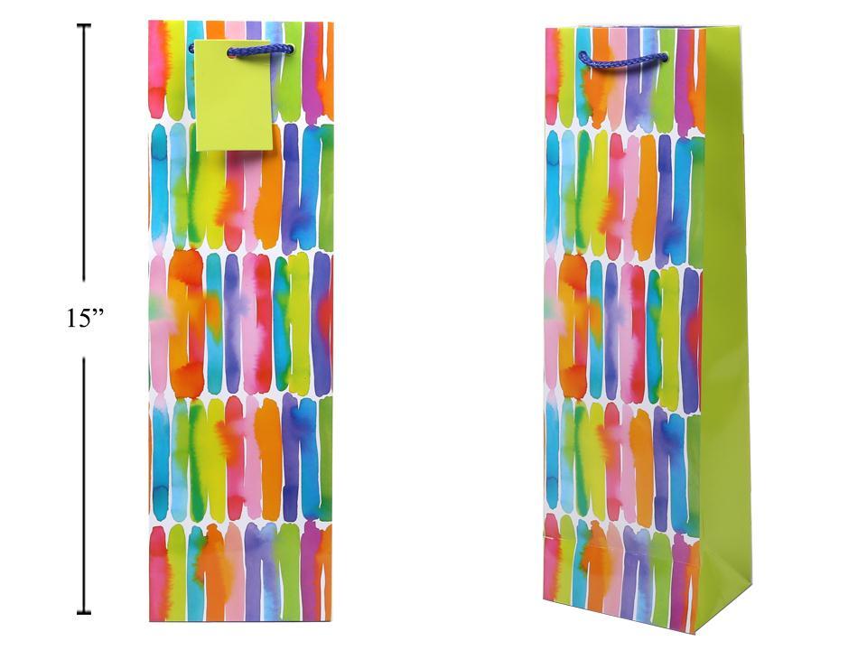 Paper T. Gift Bag, Bottle, Watercolor Lines, Gloss,