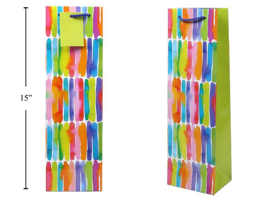 Paper T. Gift Bag, Bottle, Watercolor Lines, Gloss,