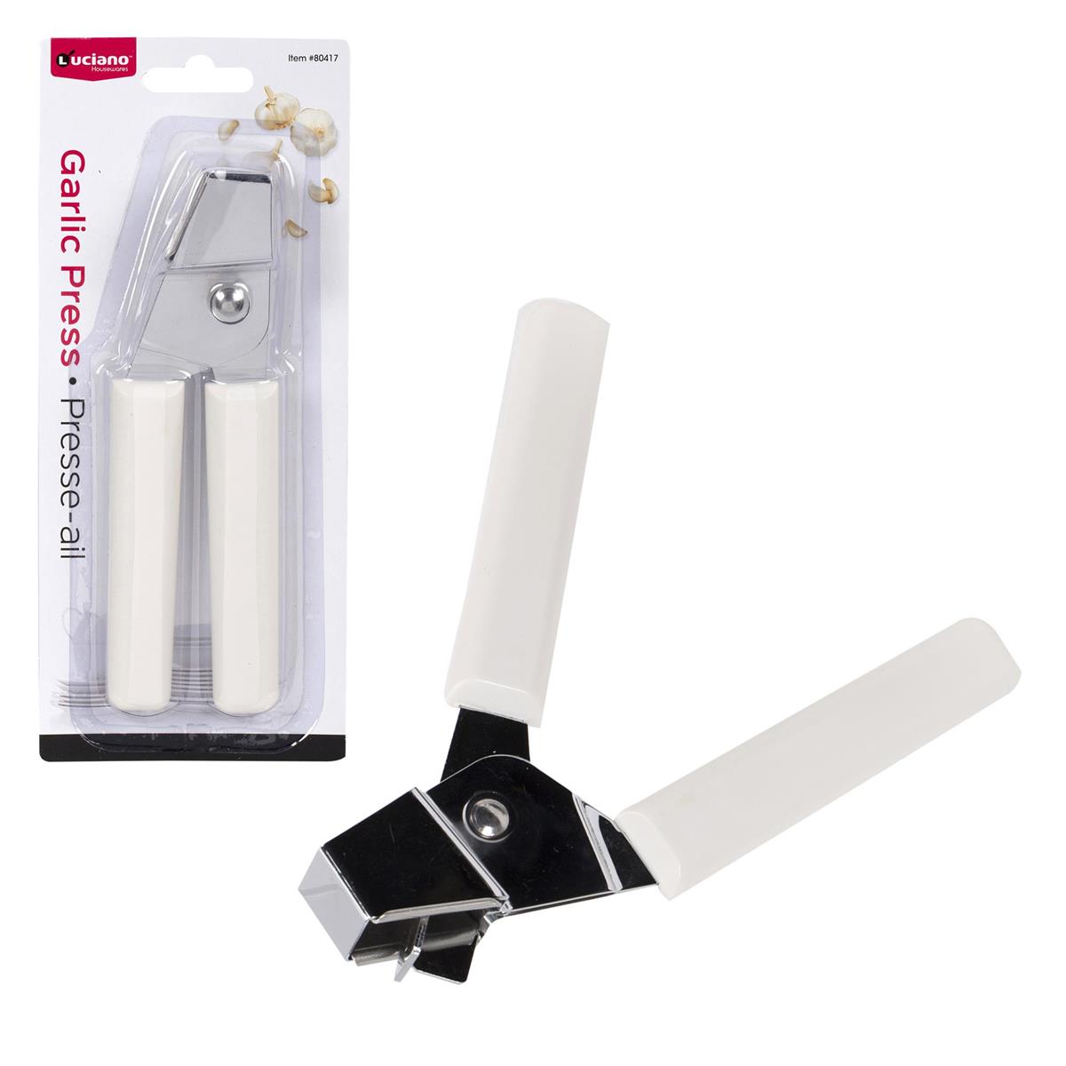 Luciano Metal Garlic Press w/ Coated Handle, 2 col., b/c