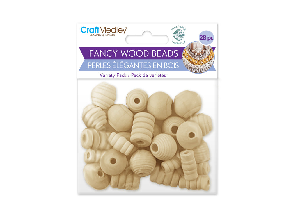 Craftwood: Asst Fancy Beads 28/pk Natural