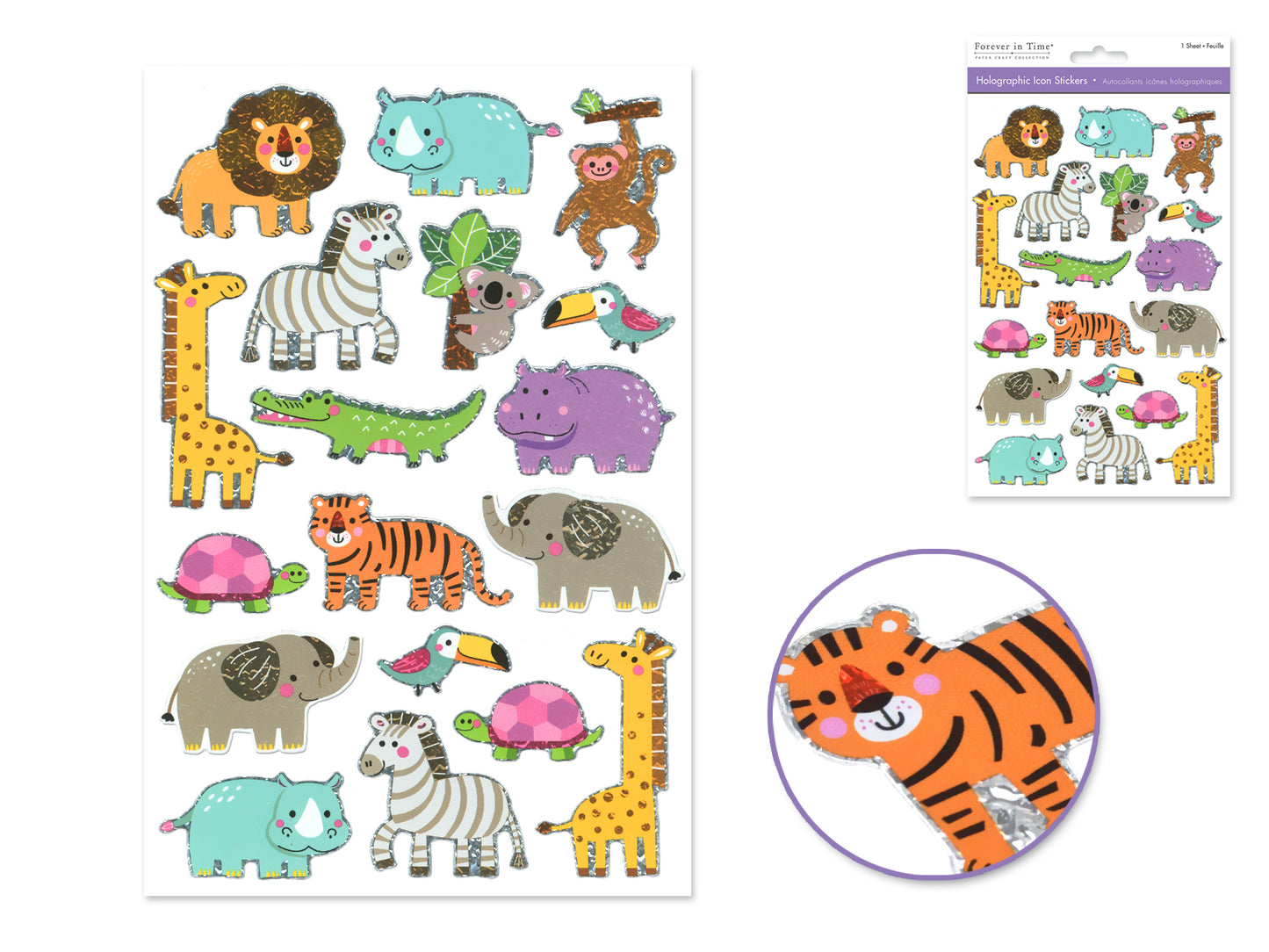 Paper Craft Sticker: 5.5"x8.25" Holographic Icons L) Baby Animals
