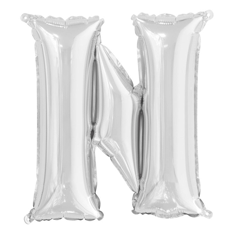 Silver Letter N Shaped Foil Balloon 14"  Packaged
