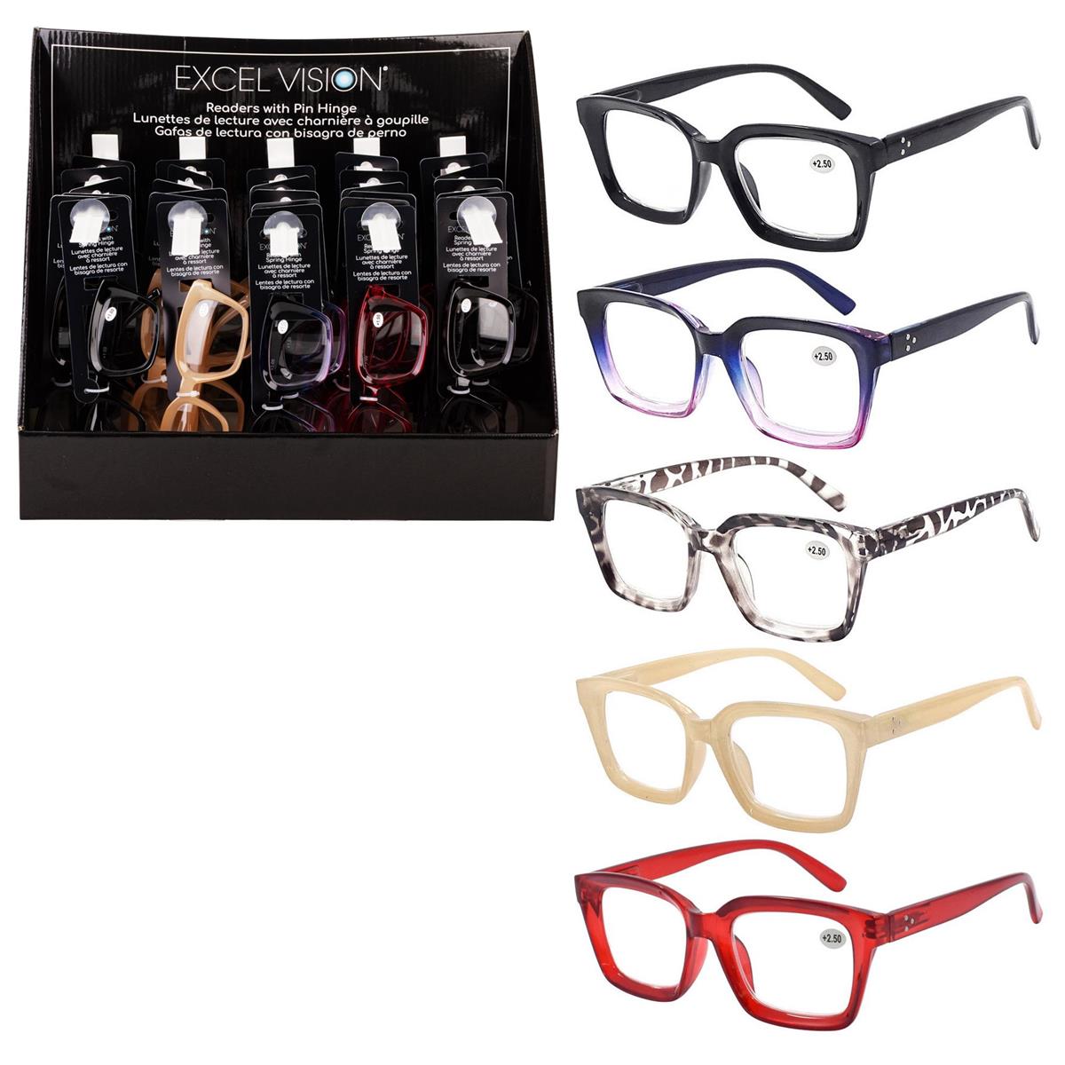 Excel V. Lg Frame Fashion Readers ,spring hinge, 5-col,  30/PDQ, hc