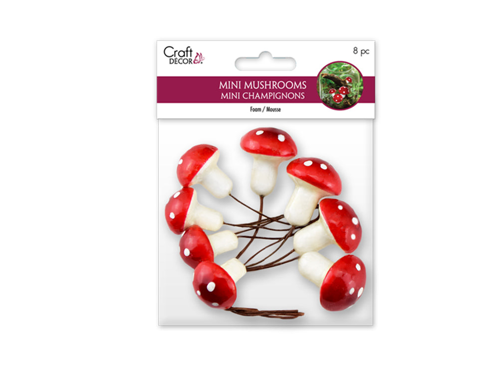 Craft Decor: Mini Foam Mushroom Picks 8pc (2.5cmx4/3cmx4)