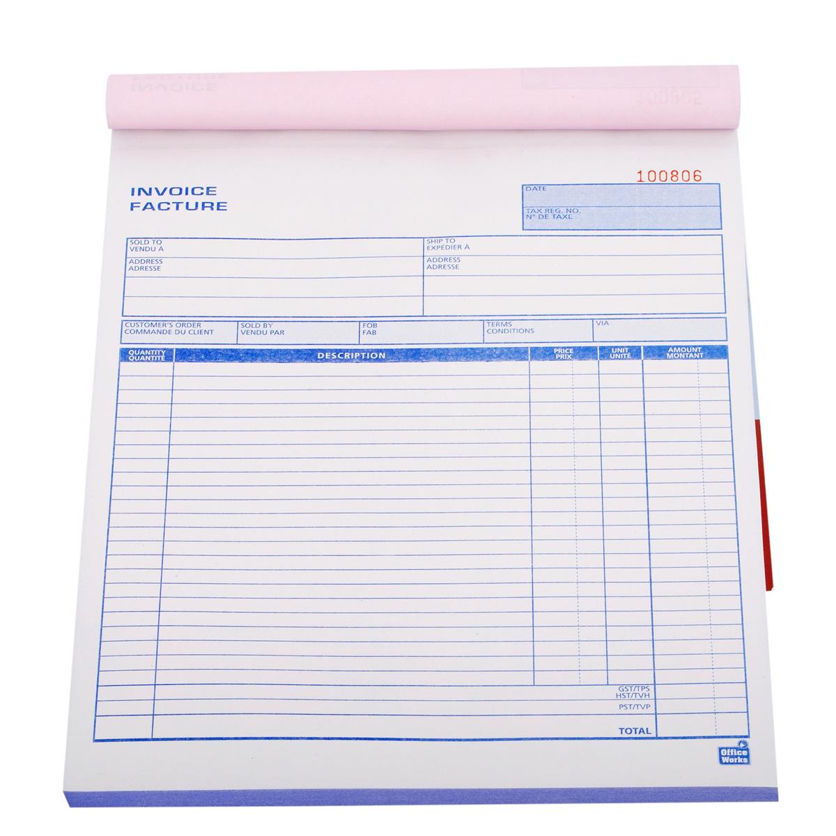 O.WKs. 50 Triplicates Invoice Book, 8.5" x 11" Carbonless