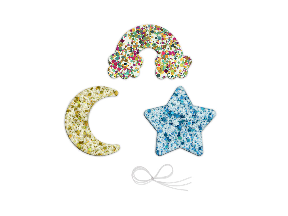 Craft Decor: 5cm-6cm Glitter Infused Acrylic Ornament 3pc Asst C) Celestial