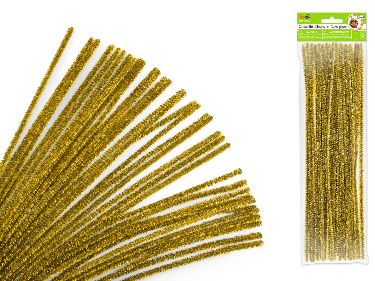 Tinsel Chenille Stems: 6mmx30cm 35/pk Glitter Pipe Cleaners B) Gold