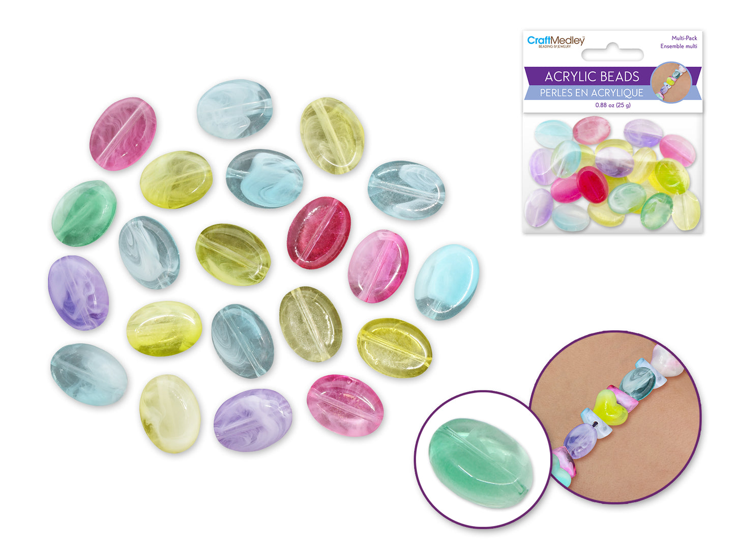 Acrylic Beads: 25g Frosted Marble Multi-Packs 17mm B) Oval