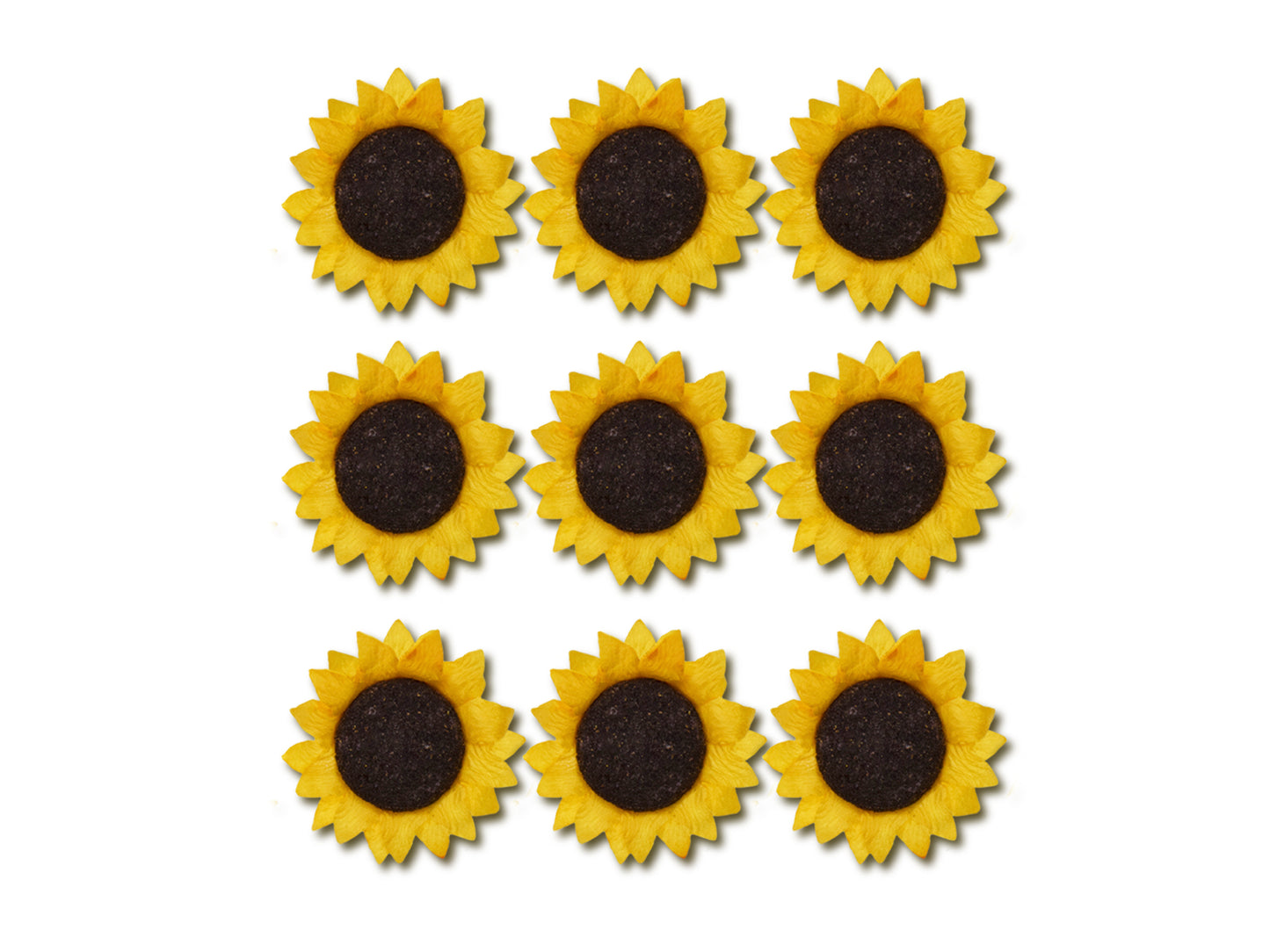 Floral Embellish: 4cm Handmade Paper Sunflowers x9 A) Yellow