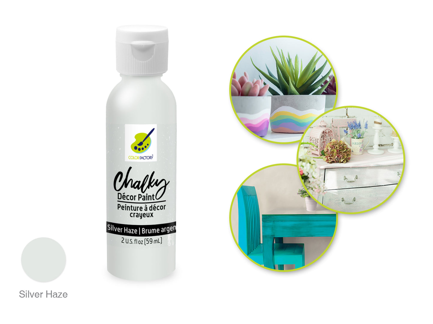 Color Factory: 2oz Chalky Decor Paint CD01-CD10 CD08) Silver Haze