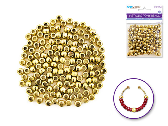 Pony Beads: 9mmx6mm Barrel Metallic x150 A) Gold