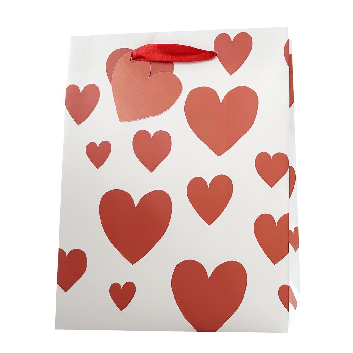 Paper T. Gift Bag, Large, Hearts, Matte, 157GSM, tag+j-hook