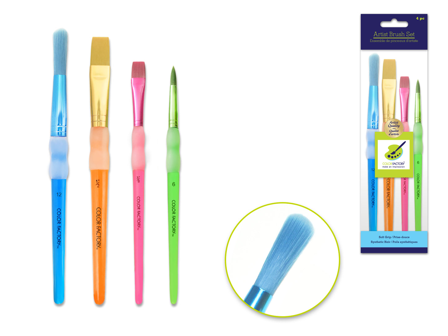 Artist Brush Set: Color-Trend Soft-Grip x4 Plastic Handle