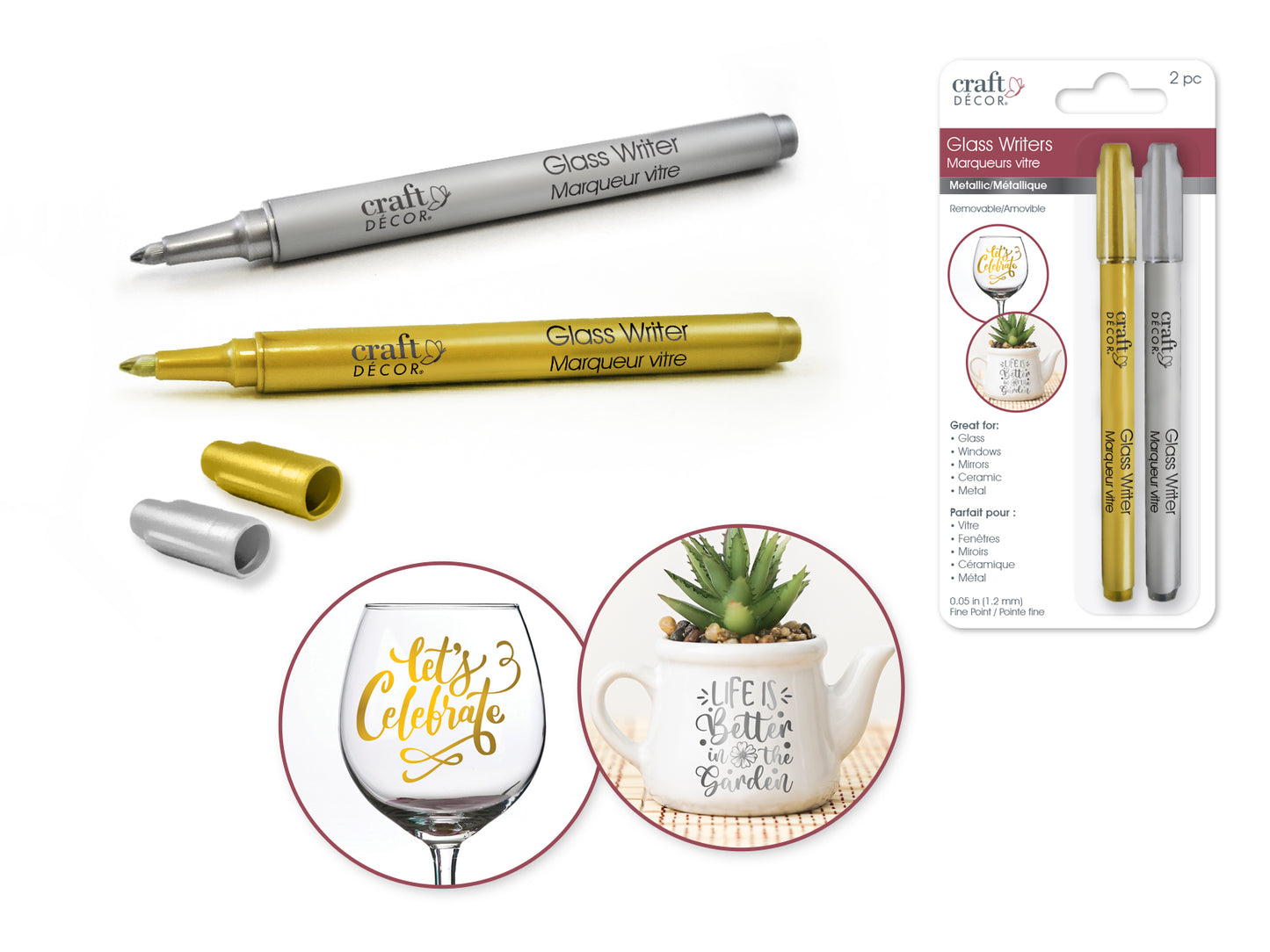 Craft Decor: Glass Writers x2 1.2Mm Fine Point Metallic A) Gold/Silver